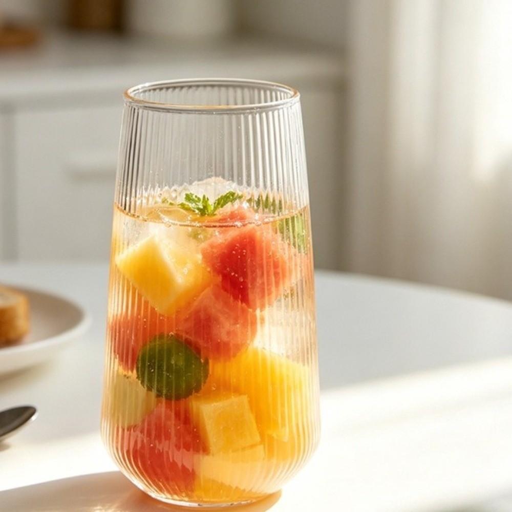 Heat-Resistant Ribbed Glass Cups Vertical Stripes Milk Cup Tea Mug Juice Cup Office