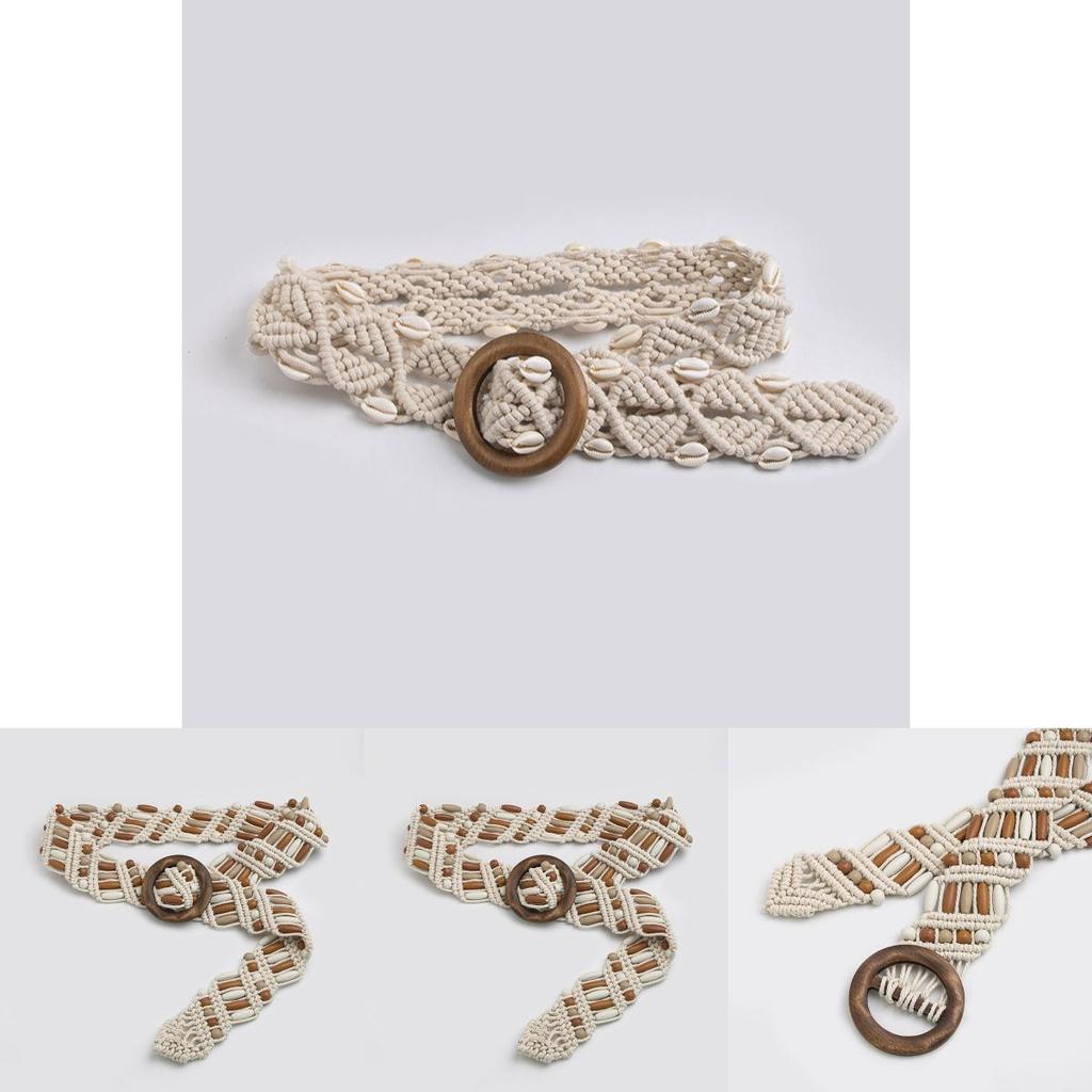 Ethnic Style Waist Belt Handmade Woven Fabric With Wooden Closure For Womens Daily Fashion
