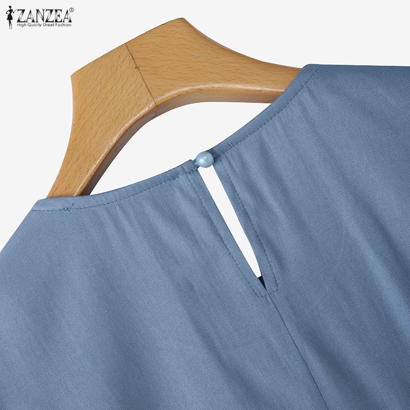 ZANZEA Women Casual Round Neck Summer Short Sleeve Lace Splice Blouse