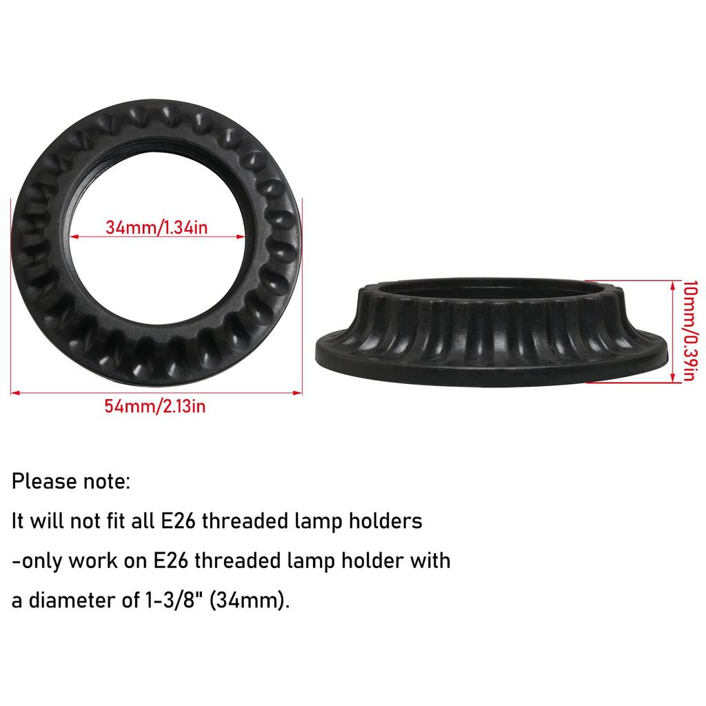 6PCS E26 Light Socket Rings, Lamp Shade Collar Ring, Lock Socket Replacement Adapter Ring, Retainer Rings for Light Fixtures