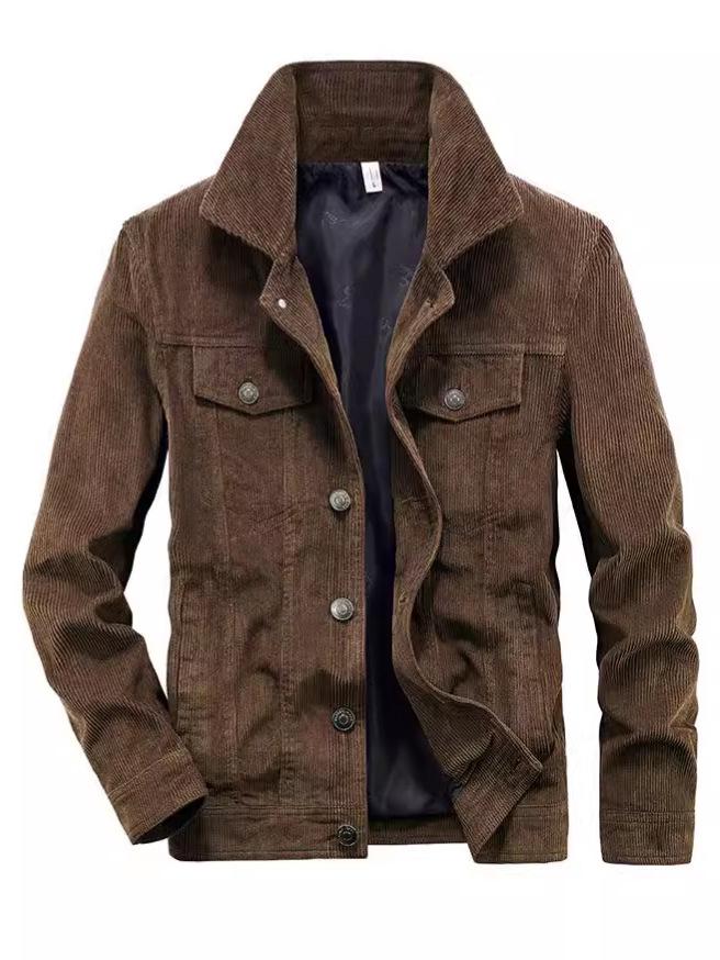 Men's Retro Corduroy Lapel Jacket - Spring/Autumn Casual Workwear, Loose Fit Pure Cotton