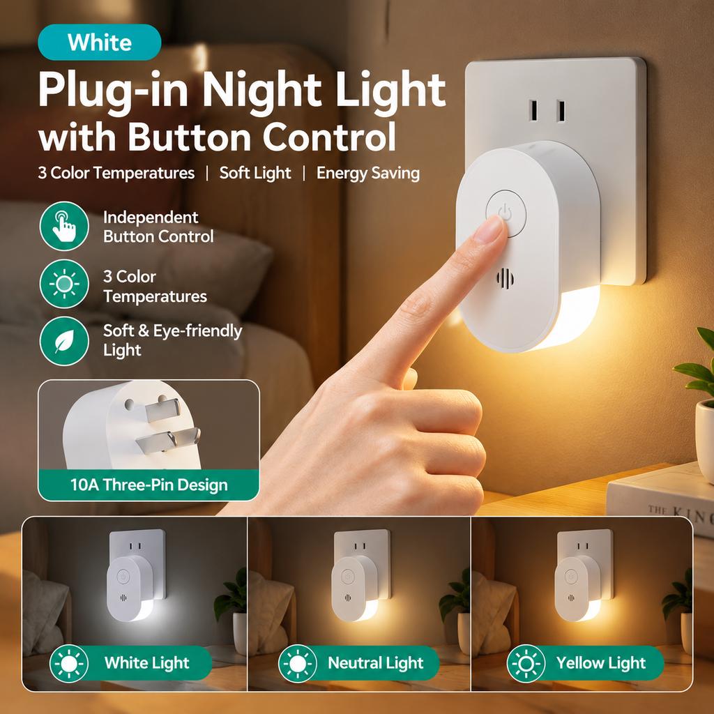 Acrylic Plug-in Night Light, 1W, 3 Color Temperatures