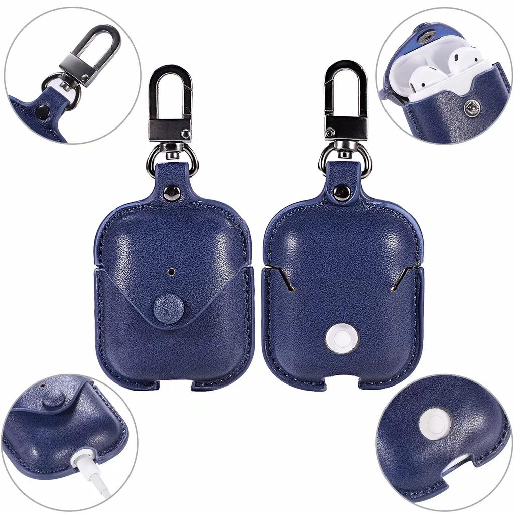 Applicable AirPods Earphone Case Retro Crazy Horse Pattern Flip Earphone Storage Leather Case Portable Hook