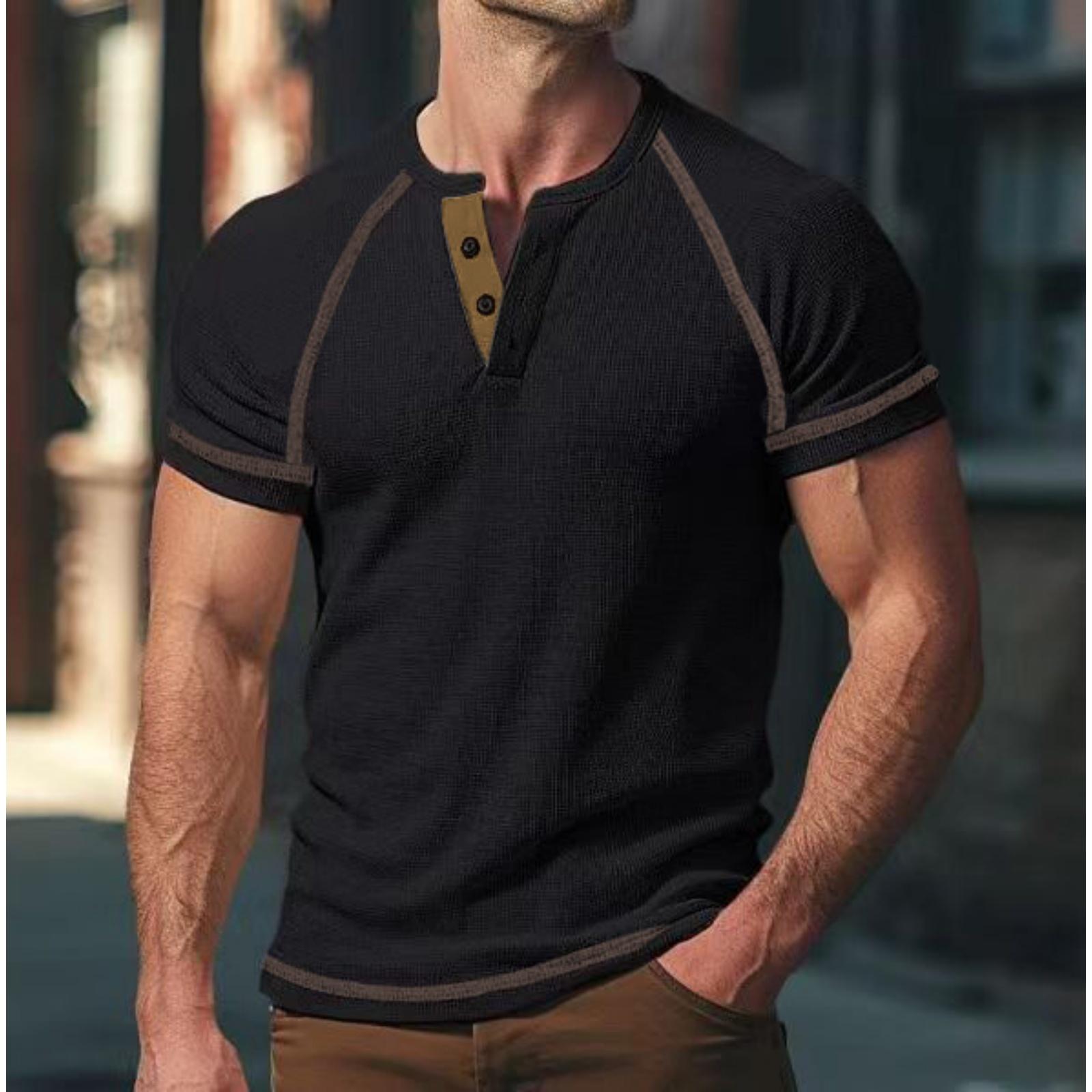 

Men s Casual Color-block Sports T-shirt - Men s Round-neck Short-sleeved Top XL чёрный