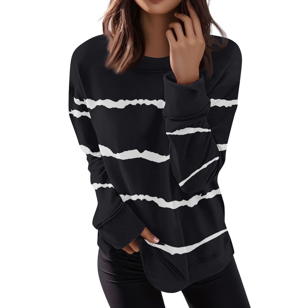 Women's Casual Contrast Color Long Sleeve Top Pullover Sweatshir
