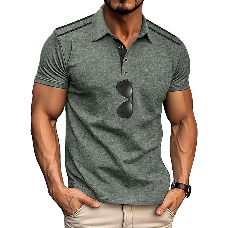 

2026 Summer Men s Short-sleeved Lapel Polo Uniform Buttons Retro Color Block Casual Loose Versatile Polo Shirt XXXL зелений