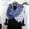 Ethnic Style Blue and White Porcelain Cotton and Linen Scarf, Women's Artistic Shawl, Travel Sunscreen Scarf, Office Shawl