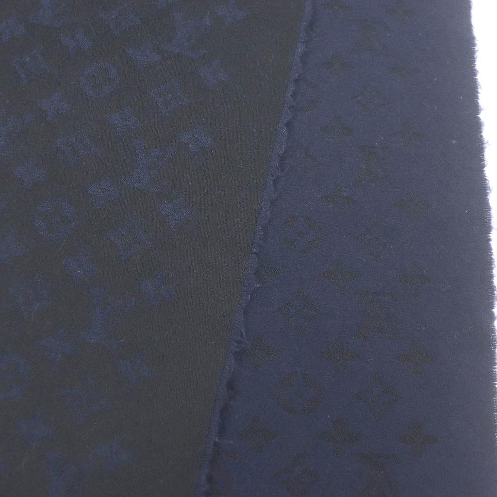 Great LOUIS VUITTON Scarf Monogram All-over Black Navy Cashmere Mens M71615 Used