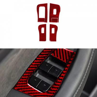 Red Carbon Fiber Window Lift Button Panel Cover Trim For Tesla Model 3/Y 2017-22