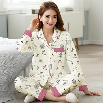 Imitation Cotton Pajamas Women's Spring and Autumn New Medium Mother Long-sleeved Trousers Set Bunny Large-size Loungewear