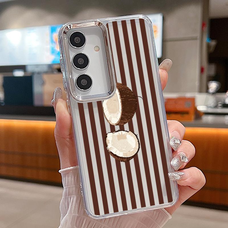 Coconut Stripe Pattern Case For Samsung Galaxy S26 S25 Ultra S24 S23 S22 Plus S21 A16 A17 A26 A36 A37 A54 A55 A56 A57 5G Clear Soft Cover