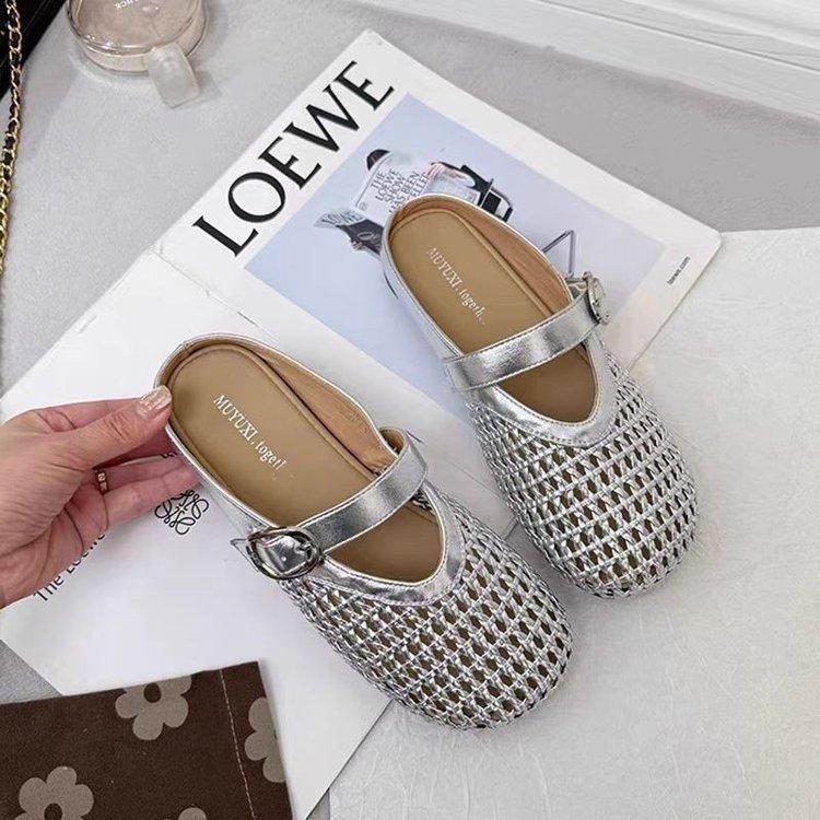 2025 summer French baotou new hollow sandals women's breathable baotou cool slippers hole lazy half slippers