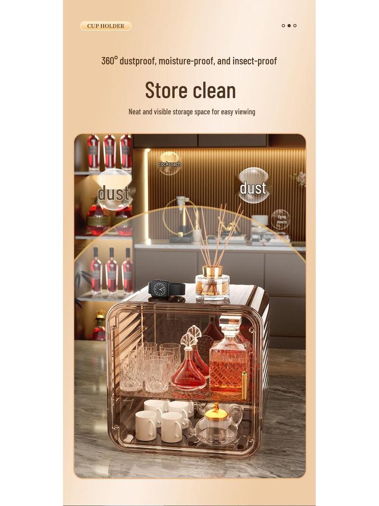 Desktop Dustproof Cup Organizer Shelf & Draining Tray