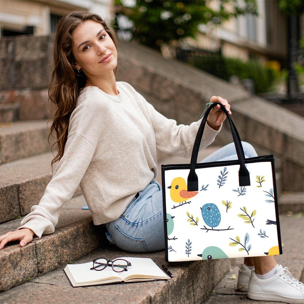 Cute Bird Pattern Tote Bag Casual Daily Shoulder Handbag for Shopping Travel