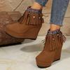 2024 Autumn New Color Beaded Fringe Boots Short Wedge Heels Fashion Casual Women's Boots Big Size 36-42