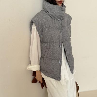 Womens Thick Duck Down Vest With Corduroy Exterior Stand Collar Warm Winter Sleeveless Puffer Office Daily Wear