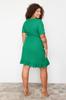 Women's Fashion New Plus Big Size Dress Green Double Breasted Flounce Knitted Dress Double Breasted Flounced Mini Knitted Dress