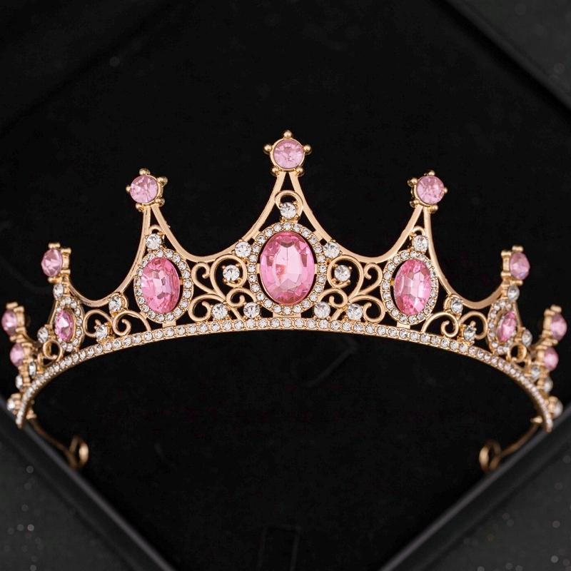 Pink Crystal Tiaras and Crowns Headband for Women Rhinestone Prom Diadem Bridal Wedding Hair Accessories Jewelry Crown Tiara