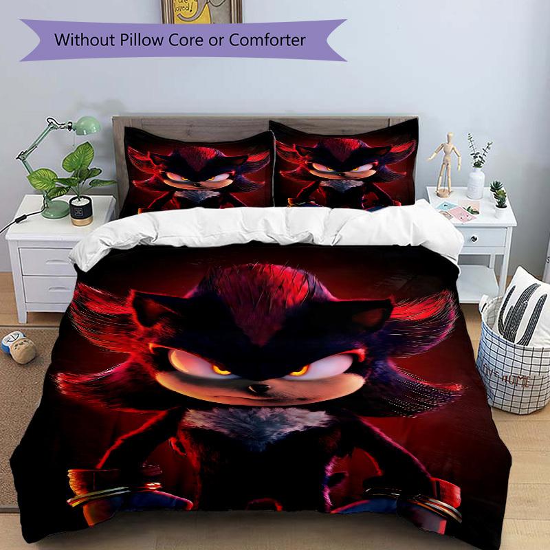 3pcs Shadow the Hedgehog Comforter Set - Four Seasons Home High,Machine Washable Bedspread with Pillowcases (No Filling) Yy250909046