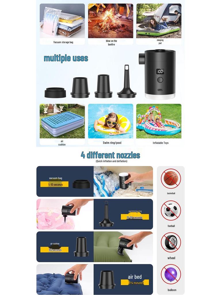 Pompe à air électrique à double usage pour le camping: Gonfle et Dégonfle les Matelas Gonflables et les Bouées