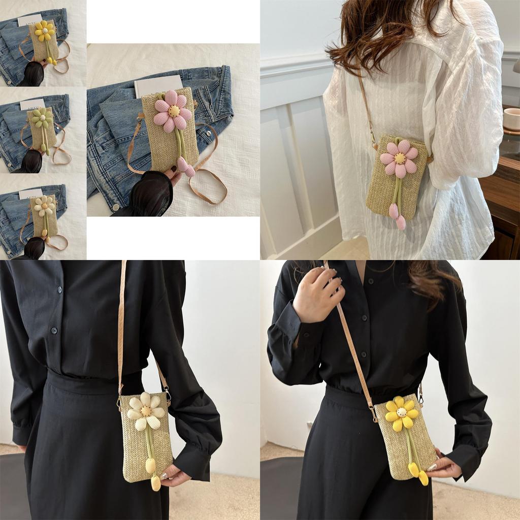 Adorable Floral Weave Bag For Women Trendy Summer Crossbody Phone Purse