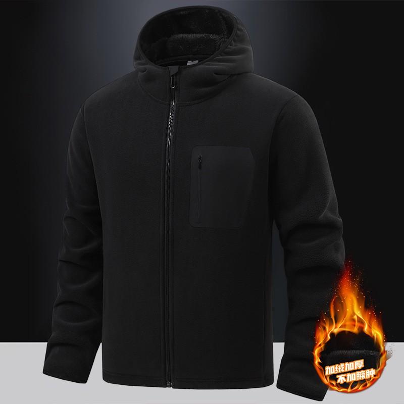 Mens Fleece Jacket Winter Warmth Thick Hooded Cardigan Outdoor Casual Sweatshirt