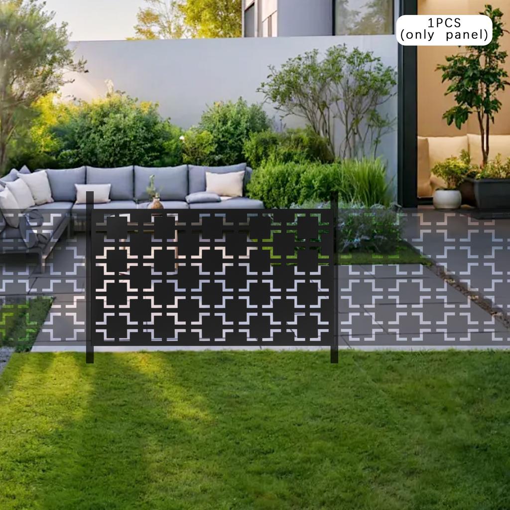 Modern Geometric Laser-Cut Privacy Screen Panel, Decorativ Room Divider, Garden Patio Fence Partition, Black Steel Mesh Design