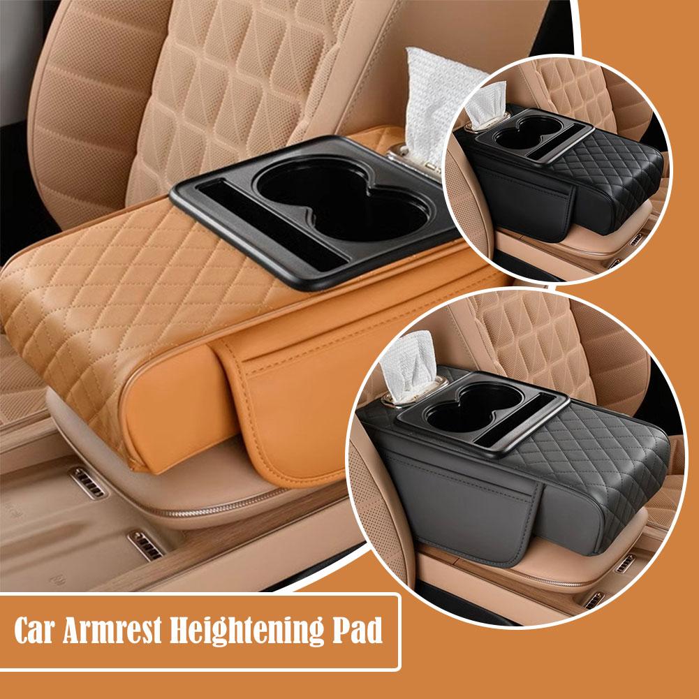 Car Armrest Heightening Pad Car Armrest Box Pad Uto Amrest Pillow Cover Pad For All Seasons With 2 Cup Holder