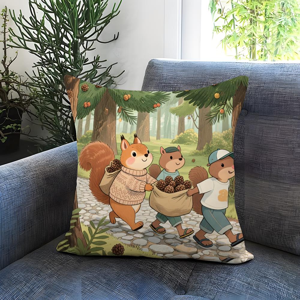 Cute Squirrel Cushion Cover Comfortable Reversible Pillow Cover Ideal for Car Sofa Bedroom & Beyond