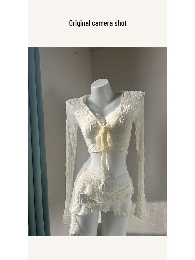 2025 Long Sleeve Lace Bikini Set: Sexy, Gathered for Smaller Chests, Perfect for Vacations and Hot Springs