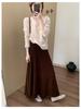 Women's High-Waisted Pleated Faux Cashmere Midi Skirt - Slimming A-Line, Thickened for Spring/Autumn 2026