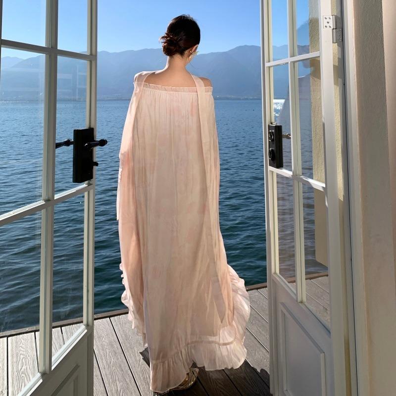 French Lazy Seaside Vacation Dress One-word Shoulder Tube Top Fairy Morning Robe Small Gift Dress Birthday Party Dress