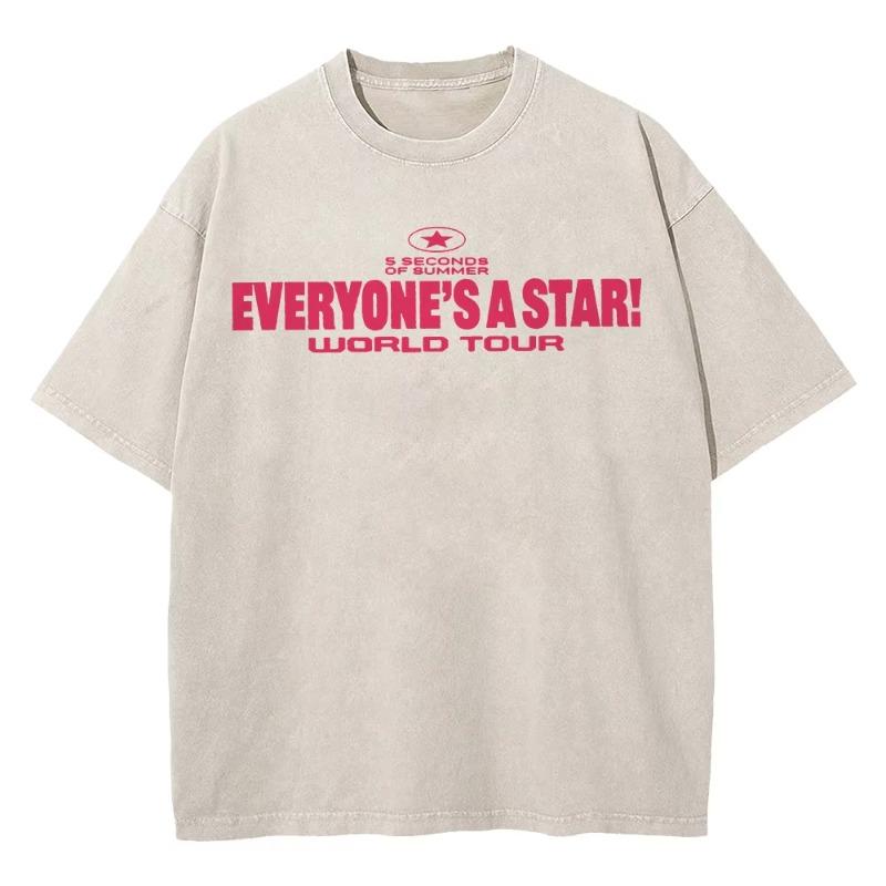 100% Baumwolle Vintage Gewaschen 5 Seconds of Summer Everyone’s A Star Welttournee 2026 T-Shirt Herren/Damen Oversize Locker Säurewäsche Tees