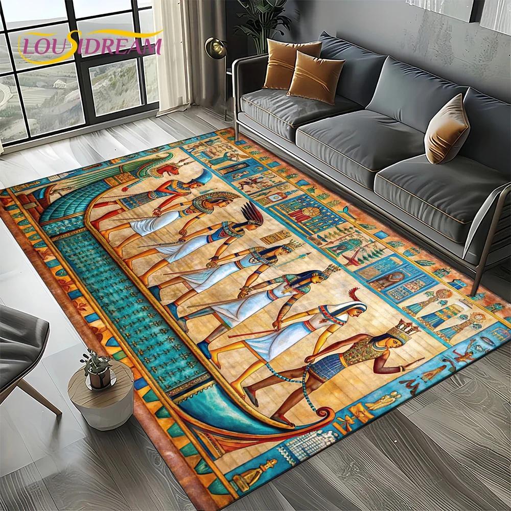 2025 Antikes Ägypten Hieroglyphen Mythologie Wandmalerei Teppich für Wohnzimmer Schlafzimmer Sofadekoration,Rutschfeste Bodenmatte