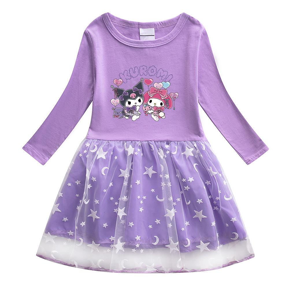 Kuromi Princess Dress: Girls' Long Sleeve Autumn/Spring Stylish Skirt Outfit