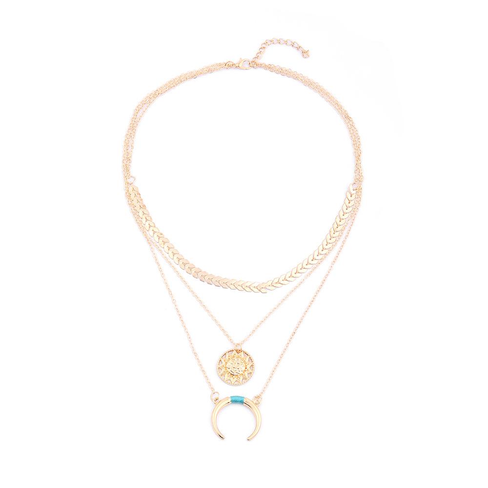 Accessories Fashion Trend Crescent Moon Pendant Necklace Creative Round Brand Titanium Steel Multi-Layer Necklace