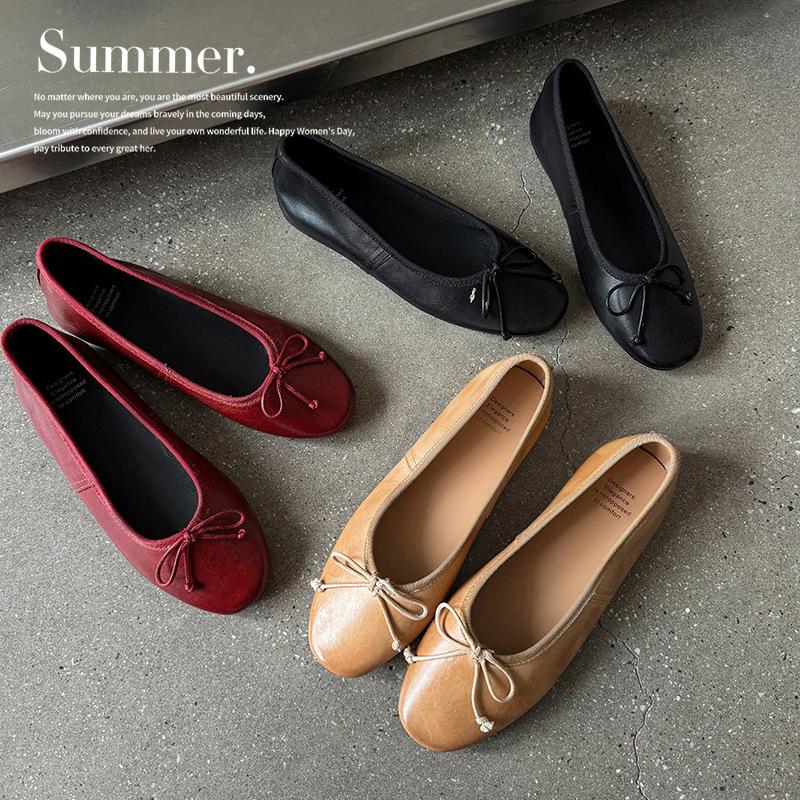 

Grandma shoes series~ 2025 autumn flat bottom gentle evening shoes French bow ladyshoes red soft sole single shoes 39 чорний