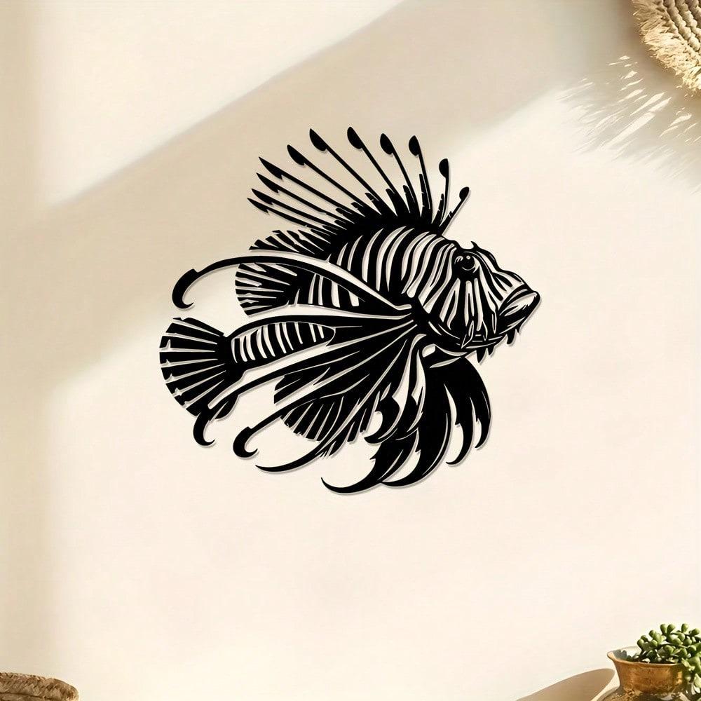 Metal Wall Art Lionfish Sea Theme Home Decor Living Room Bedroom Coastal Beach House Wall Hanging Unique Gift