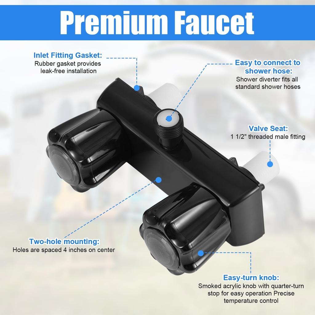 RV Shower Faucet, Camper Shower Faucet Replacement 4" RV Shower Valve Diverter with Dual Knobs Bathroom Shower Accessories Parts for Outside and