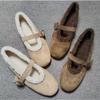 Mao Mao shoes women's soft sheepskin fur integrated Mary Jane suede one-word buckle with flat bottom retro velvet warm shoes