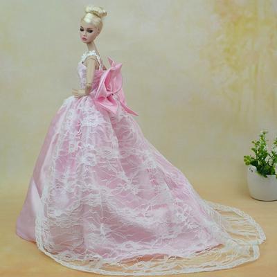 Vestido de novia con lazo rosa para muñeca Barbie, ropa de fiesta de noche, vestidos largos, ropa para casa de muñecas Barbie, escala 1:6