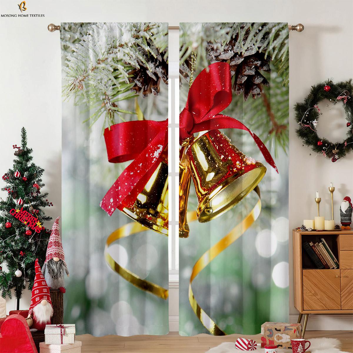 

Занавески с мультяшным принтом колокольчика Санта-Клауса из полиэфирного волокна для детской комнаты, ресторана, вечеринки, для украшения окон, 2 штуки W50xH130(CM)x2PCS&Rod pocket