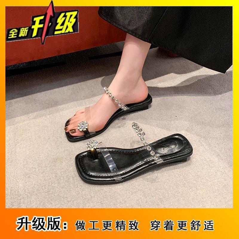 Niche low-heeled rhinestone cover toe sandals for women in summer wear 2025 summer new fashion beach vacation style sandals for women