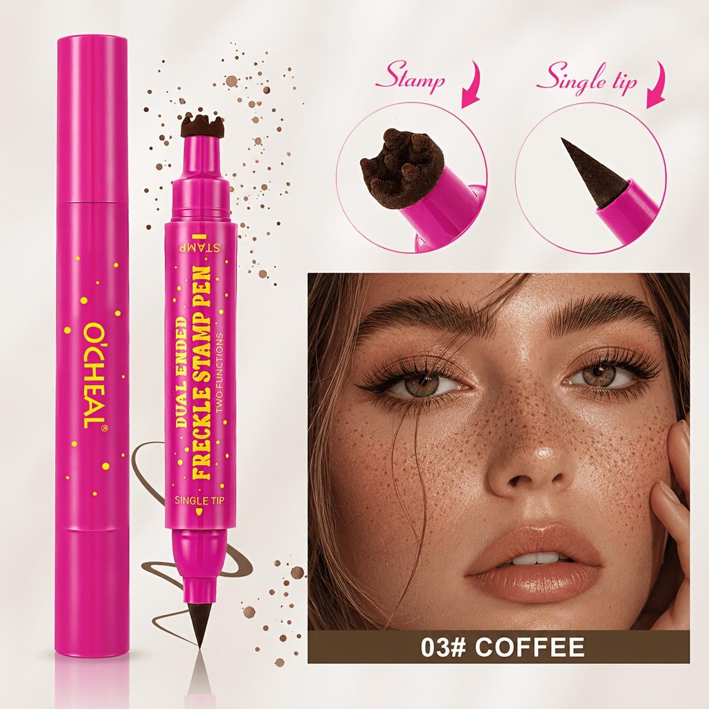 Double Headed Freckle Stamp Eyeliner Pen, Long Lasting, Waterproof and Sweat Resistant. Can Create Cute and Playful Summer Makeup Look.