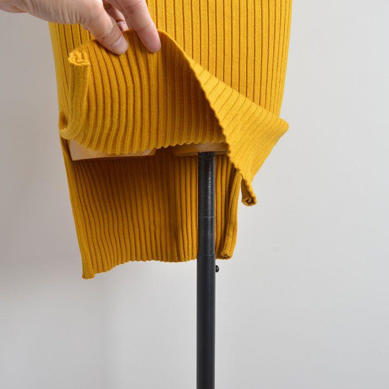 Fall and Winter New Arrival Pure Color Turtleneck Long Sleeves Knitting Dress Women's Clothing Silm Slim Looking Slit Sheath Skirt