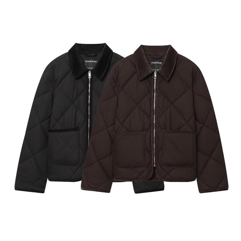 Womens Turn-Down Collar Quilted Zipper Pocket Jacket Streetwear Outerwear M561336