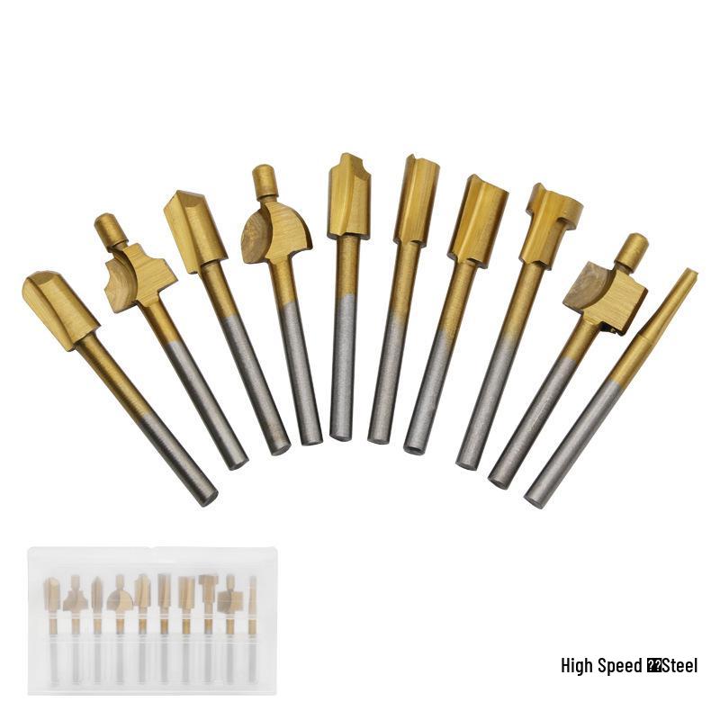 10-Piece Titanium Coated High-Speed Steel Slotting Cutter Set for Woodworking & Engraving