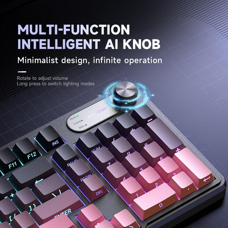 Furycube IP98 New 98-Key Waterproof USB-C Membrane Keyboard with RGB Backlit Detachable Wired Knob for Gaming Office Desktop Use