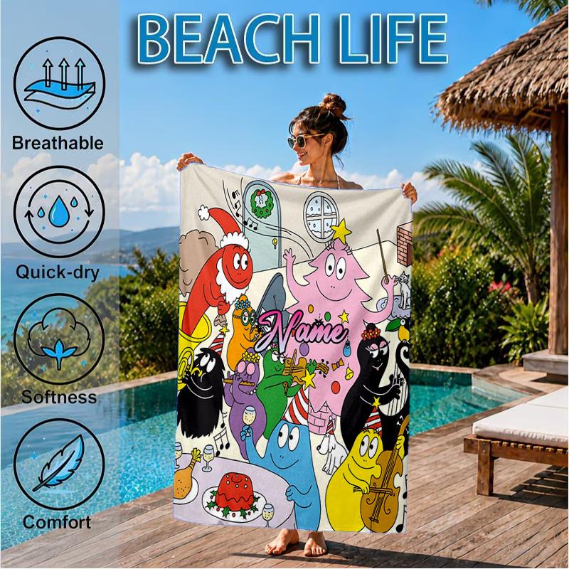 Custom Name Music Barba Adventure Heart In Space Adventure Microfiber Beach Towel, Lightweight for Summer Travel, Swimming Pool Fan Gift