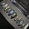Dark Metallic Flashy Sweet and Cool 3D European and American Style Almond Nails, Detachable and Wearable Nails, 30 Pieces